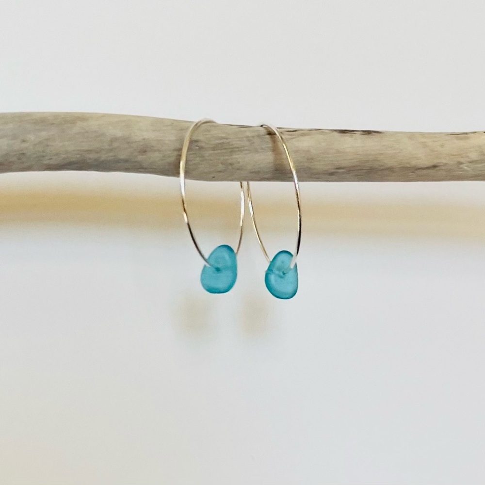 Sea Glass Hoop Earrings, Minimalist Earrings, Hoop Earrings, Sea Glass Jewelry